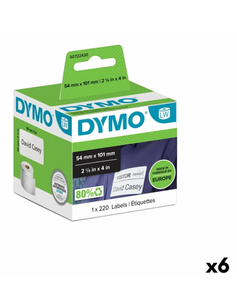Dymo - Rolo de Etiquetas Dymo 99014 54 x 101 mm LabelWriter™ Branco Preto (6 Unidades)