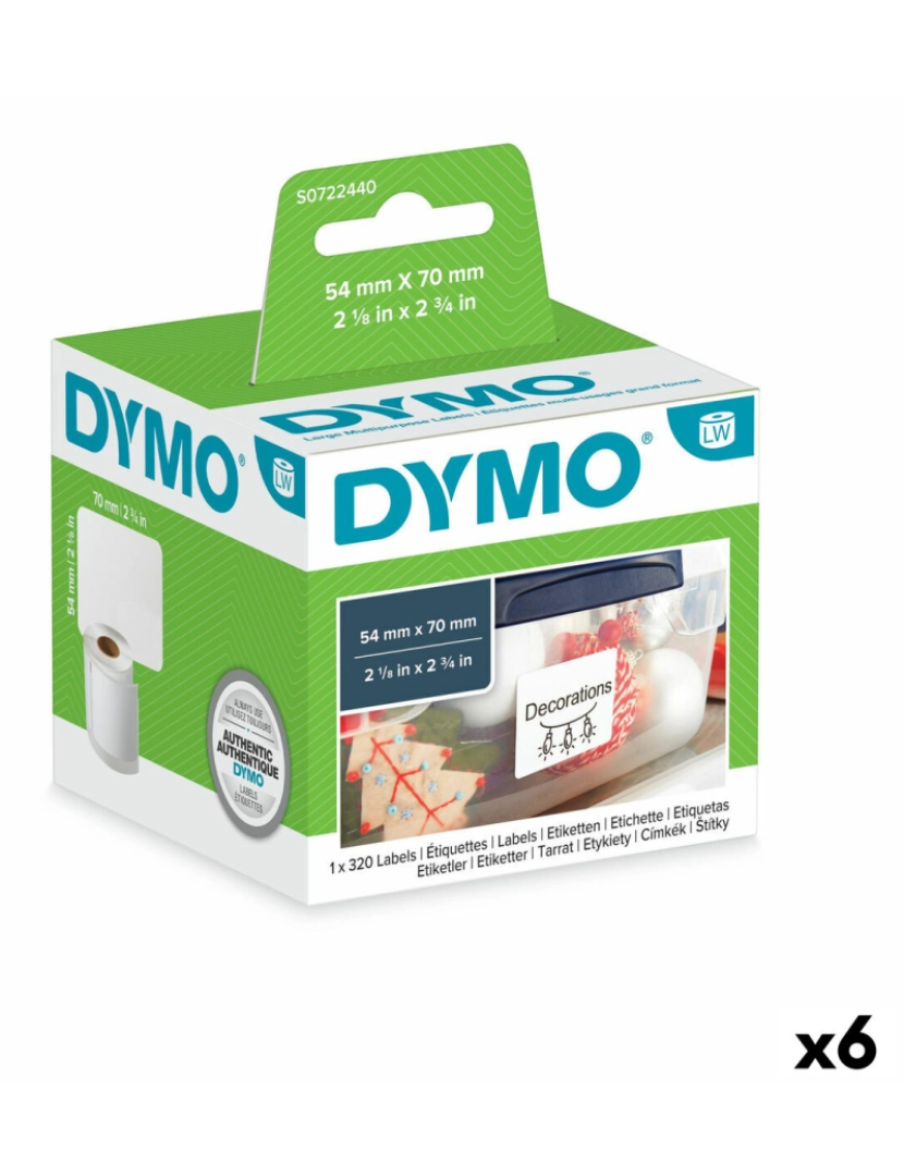 imagem de Rolo de Etiquetas Dymo S0722440 54 x 70 mm LabelWriter™ Branco (6 Unidades)1