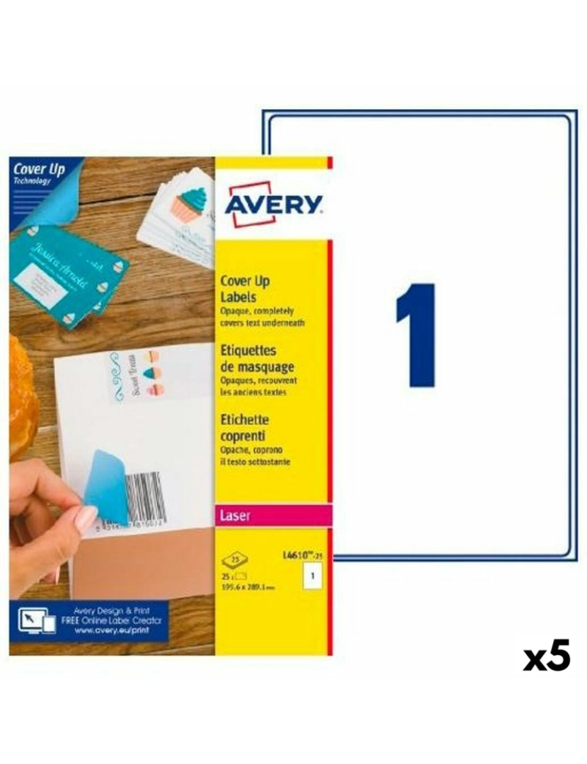 Avery - Etiquetas para Impressora Avery L4610 Branco 25 Folhas 199,6 x 289,1 mm (5 Unidades)