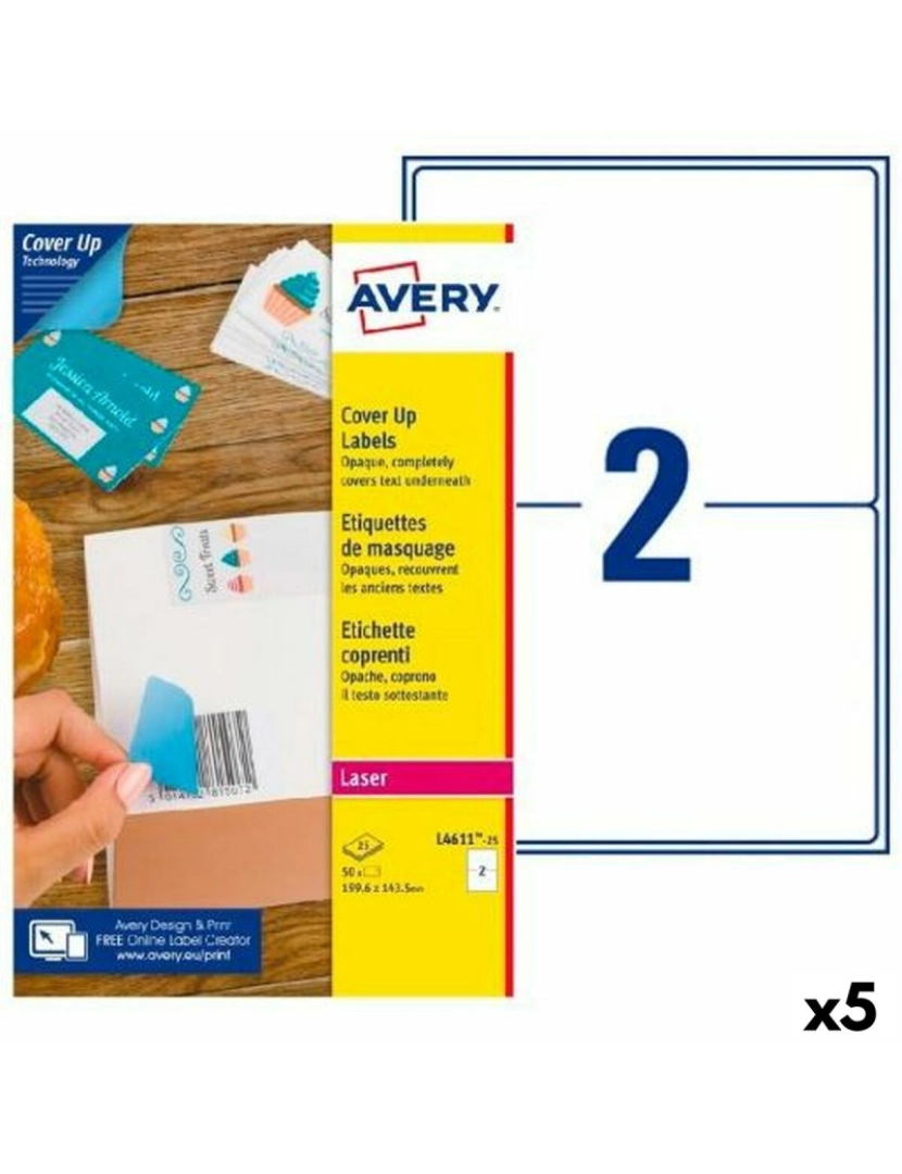 Avery - Etiquetas para Impressora Avery L4611 Branco 25 Folhas 199,6 x 143,5 mm (5 Unidades)