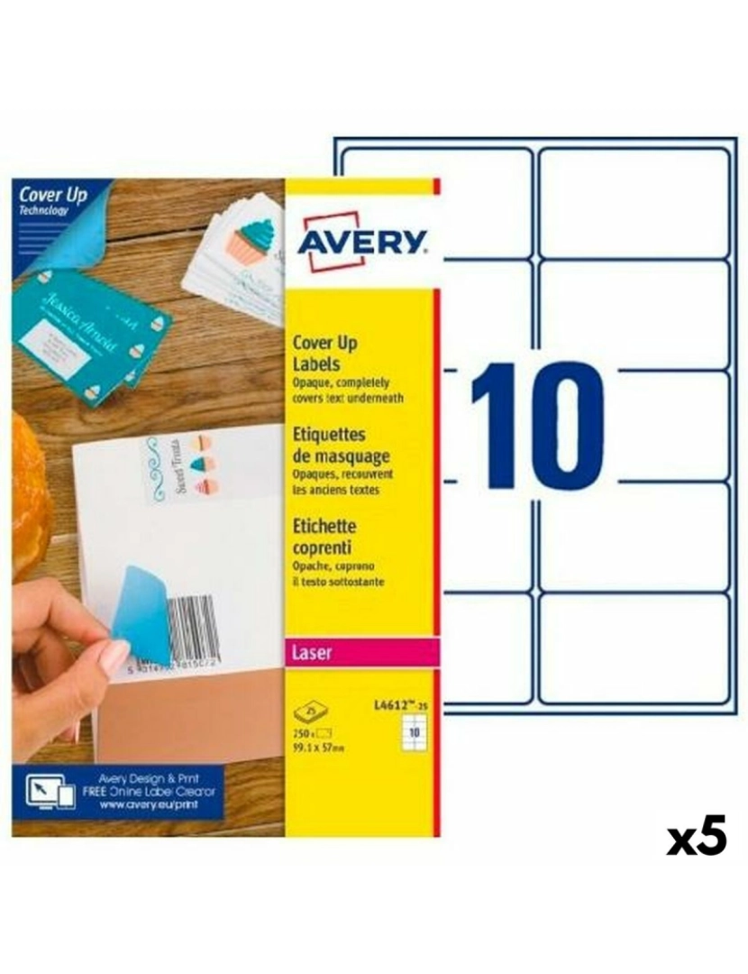 Avery - Etiquetas para Impressora Avery L4612 Branco 25 Folhas 99,1 x 57 mm (5 Unidades)