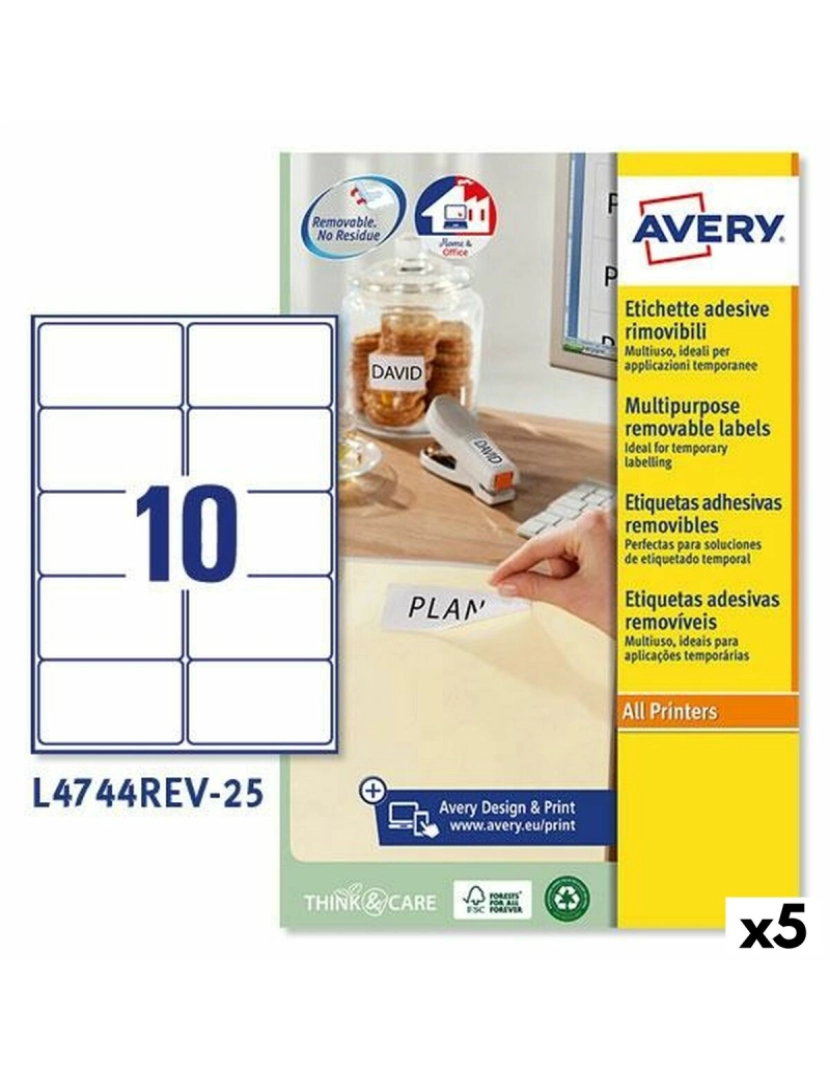 Avery - Etiquetas para Impressora Avery L4744REV Branco 25 Folhas 96 x 50,8 mm (5 Unidades)