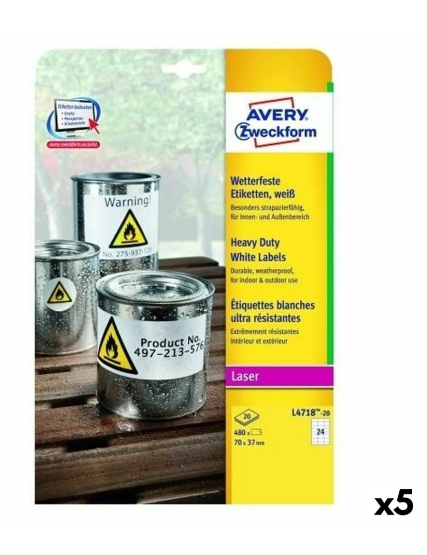 Avery - Etiquetas para Impressora Avery L4718 20 Folhas 99,1 x 139 mm (5 Unidades)