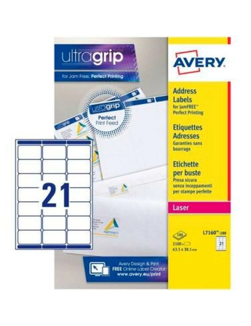 imagem de Etiquetas para Impressora Avery L7160 Branco 100 Folhas 63,5 x 38,1 mm (5 Unidades)2