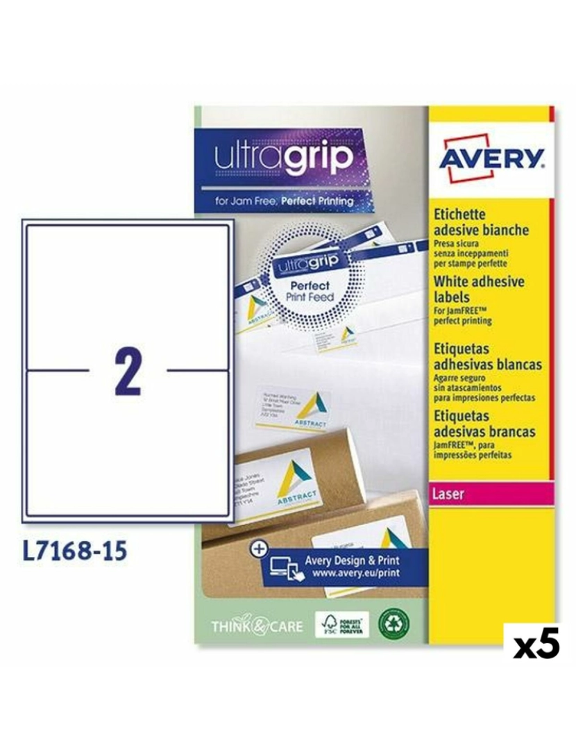 Avery - Etiquetas para Impressora Avery L7168 Branco 15 Folhas 199,6 x 143,5 mm (5 Unidades)