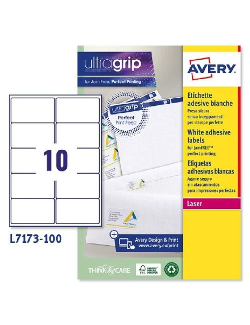 imagem de Etiquetas para Impressora Avery L7173 Branco 100 Folhas 99,1 x 57 mm (5 Unidades)2