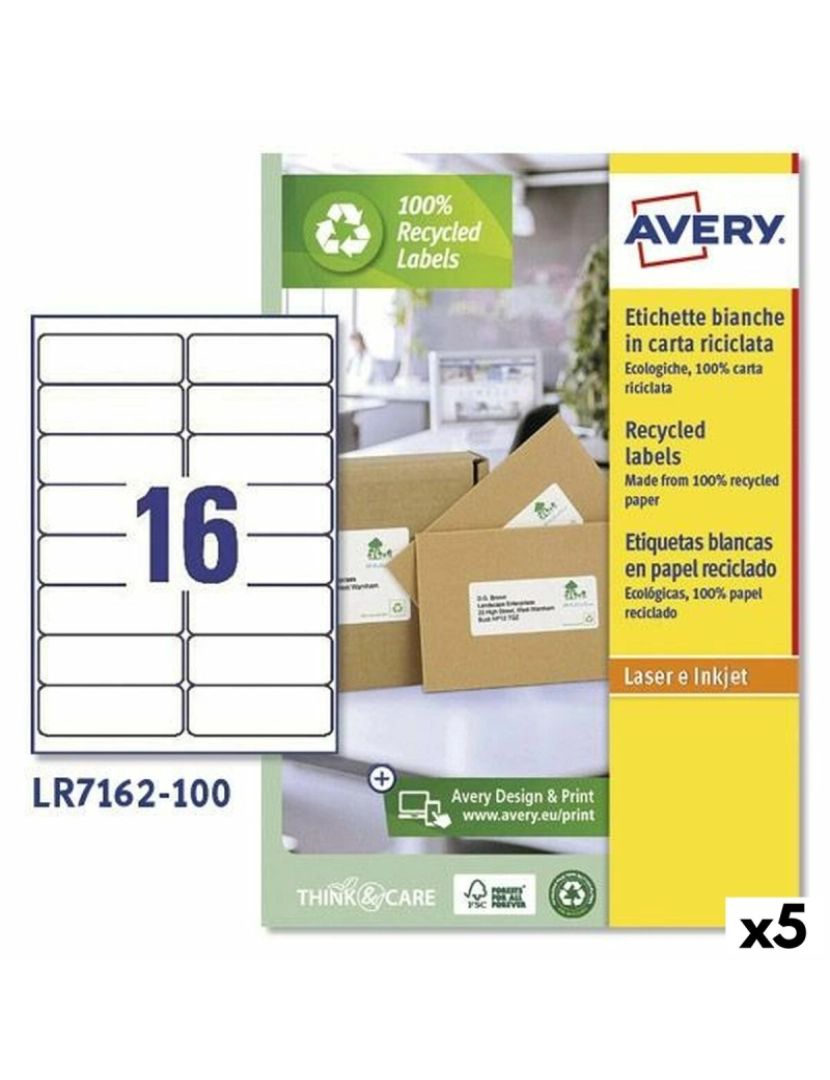 Avery - Etiquetas para Impressora Avery LR7162 Branco 100 Folhas 99,1 x 33,9 mm (5 Unidades)