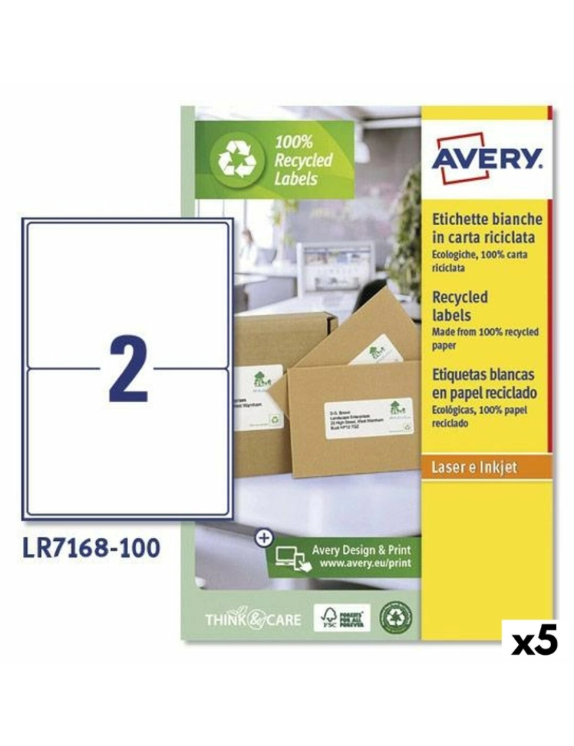 Avery - Etiquetas para Impressora Avery LR7168 Branco 100 Folhas 199,6 x 143,5 mm (5 Unidades)