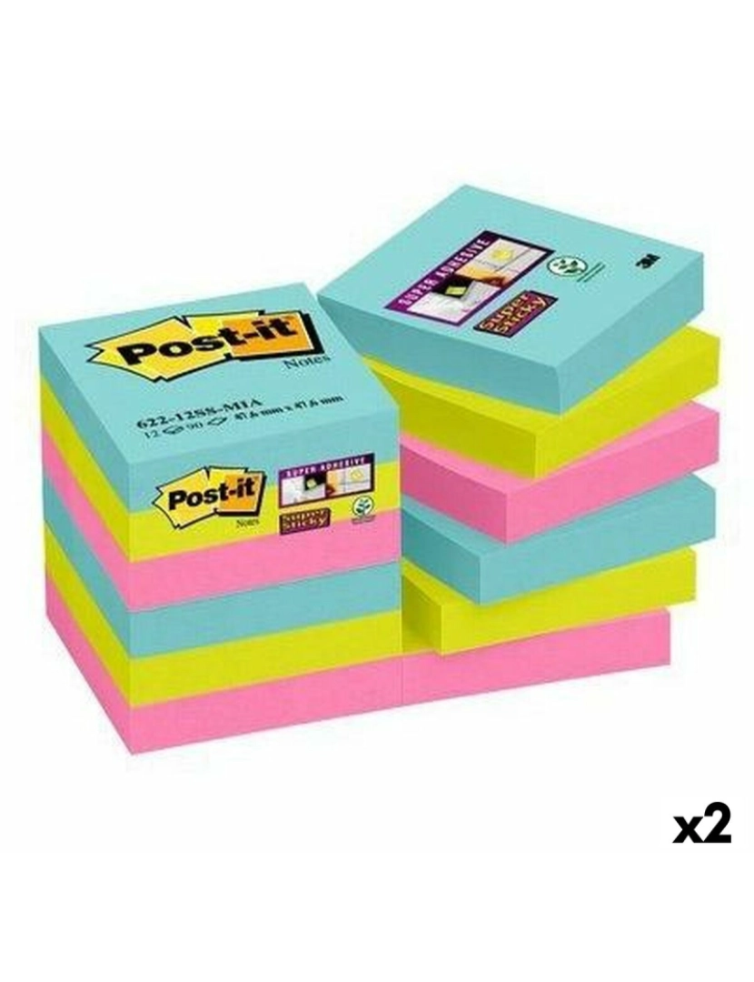 Post-It - Conjunto de Notas Adesivas Post-it Super Sticky Multicolor 12 Peças 47,6 x 47,6 mm (2 Unidades)