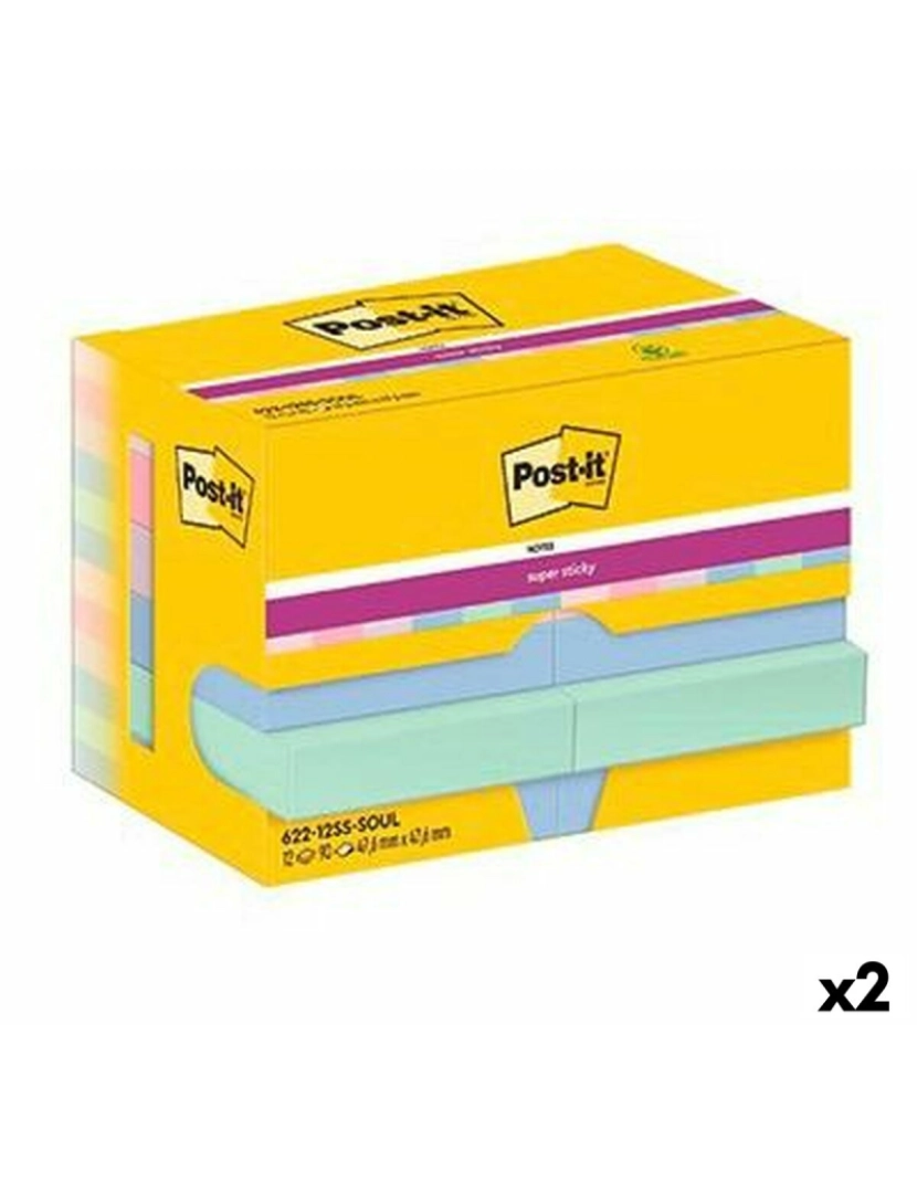 Post-It - Notas Adesivas Post-it Super Sticky Multicolor 12 Peças 47,6 x 47,6 mm (2 Unidades)