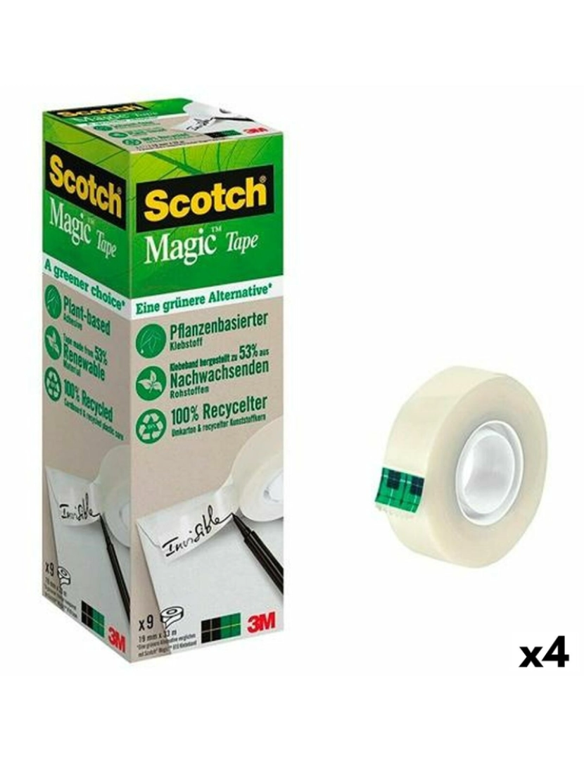 Scotch - Conjunto de Fitas-Cola Scotch Magic Transparente 9 Peças 19 mm x 33 m (4 Unidades)