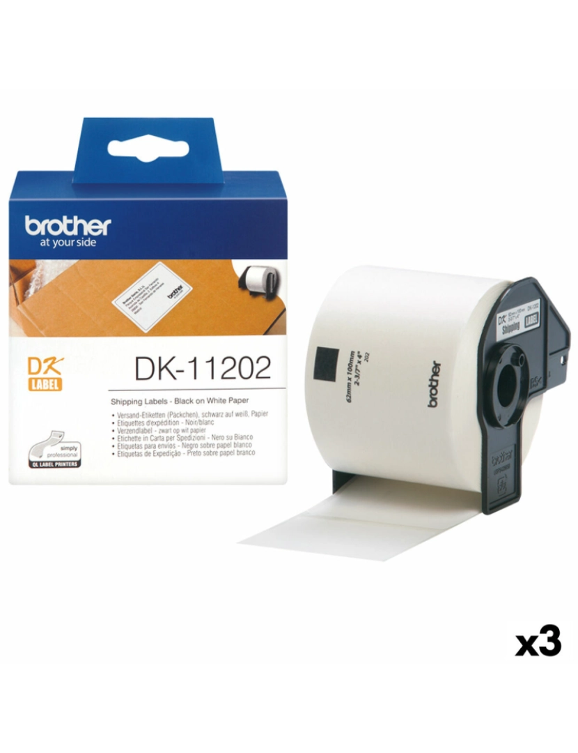 Brother - Etiquetas para Impressora Brother DK-11202 Preto/Branco 62 x 100 mm (3 Unidades)