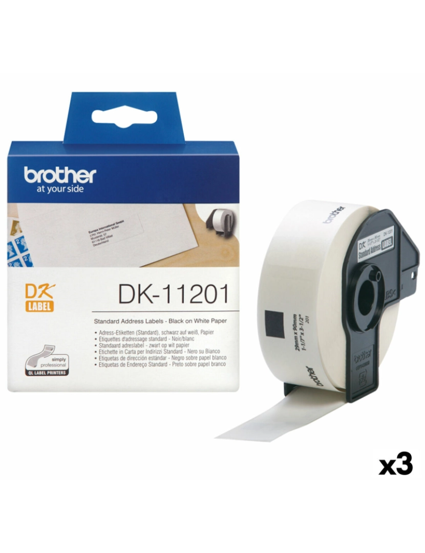 Brother - Etiquetas para Impressora Brother DK-11201 Branco 29 x 90 mm Preto Preto/Branco (3 Unidades)