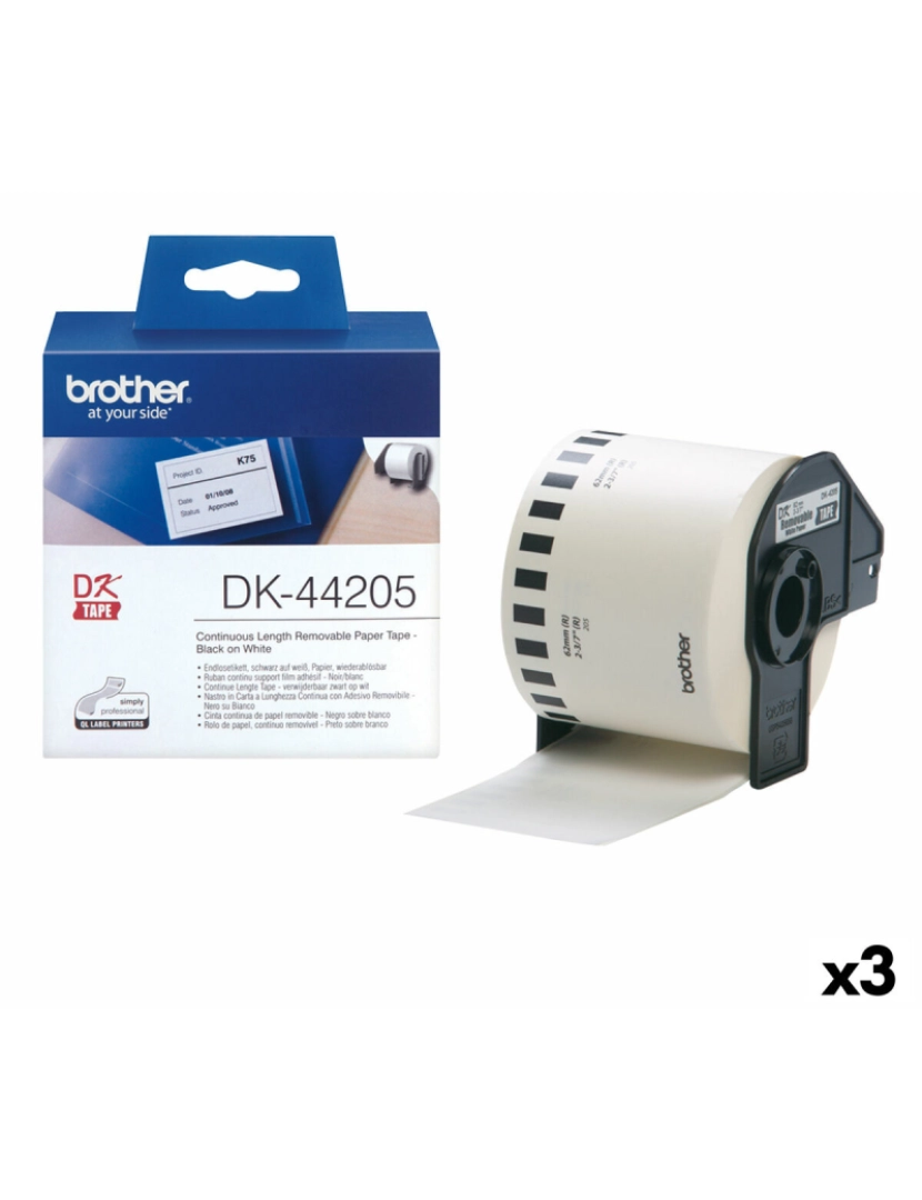 Brother - Etiquetas para Impressora Brother DK-44205 62 mm x 30,48 m Preto/Branco (3 Unidades)