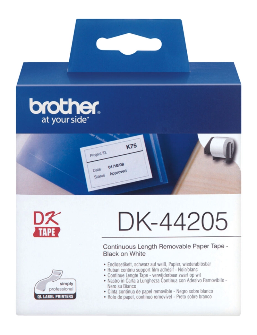 imagem de Etiquetas para Impressora Brother DK-44205 62 mm x 30,48 m Preto/Branco (3 Unidades)2