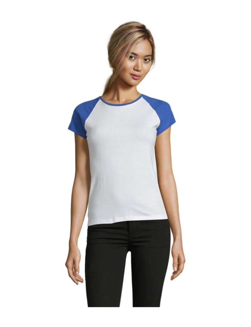 imagem de Camiseta femenina de manga raglan em dois tons-100% algodão semi-penteado1