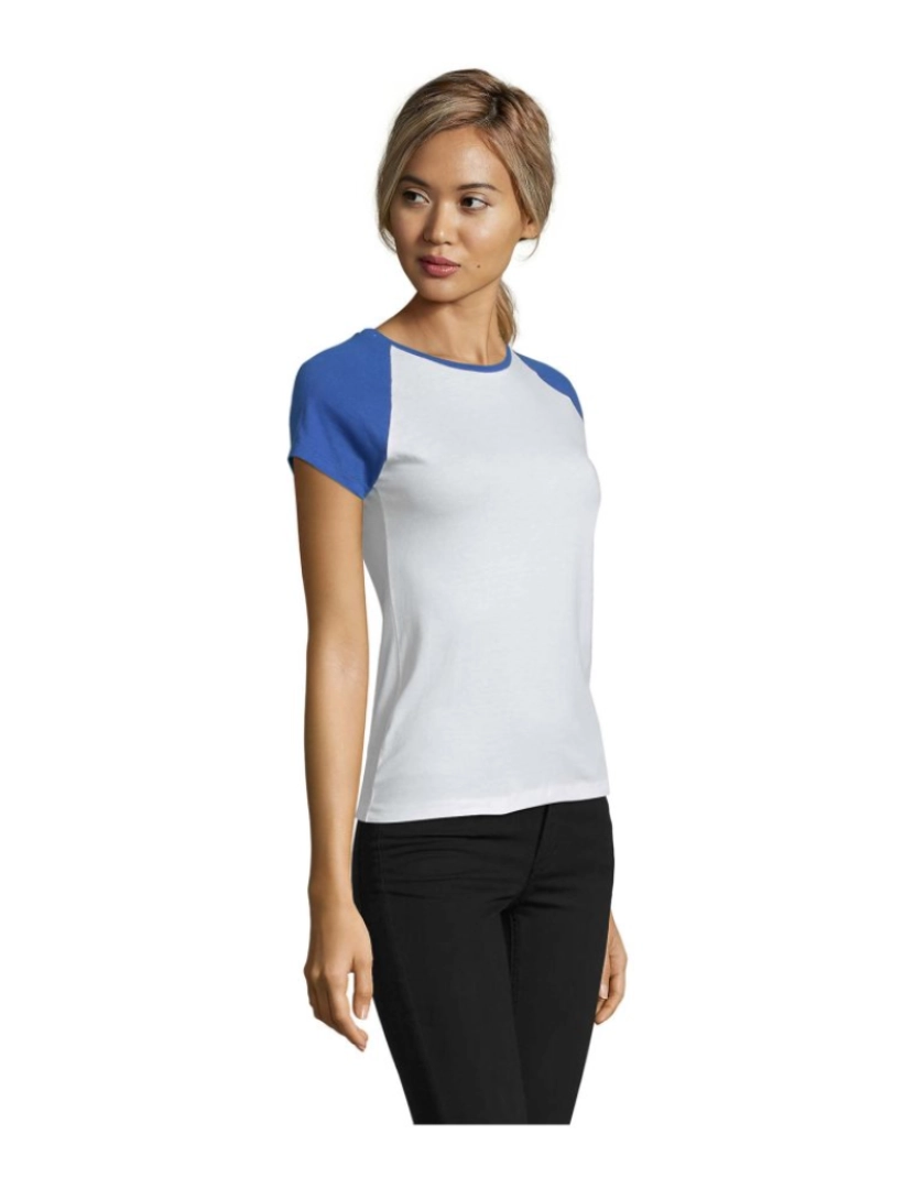 imagem de Camiseta femenina de manga raglan em dois tons-100% algodão semi-penteado3