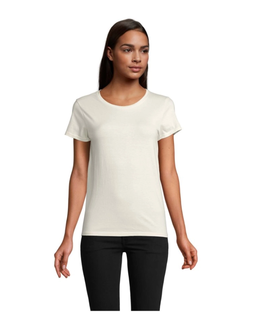 Sols - T-shirt justa de mulher  em jersey simples e gola redonda