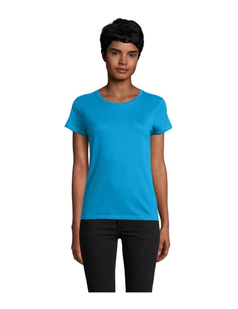 Sols - T-shirt justa de mulher  em jersey simples e gola redonda