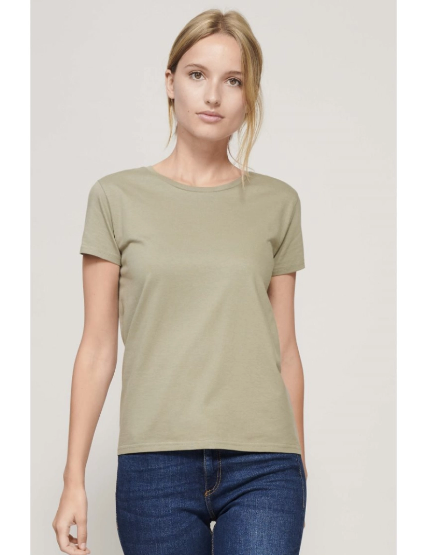 Sols - T-shirt justa de mulher  em jersey simples e gola redonda