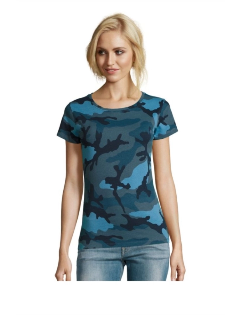 Sols - T-shirt feminina gola redonda camuflada