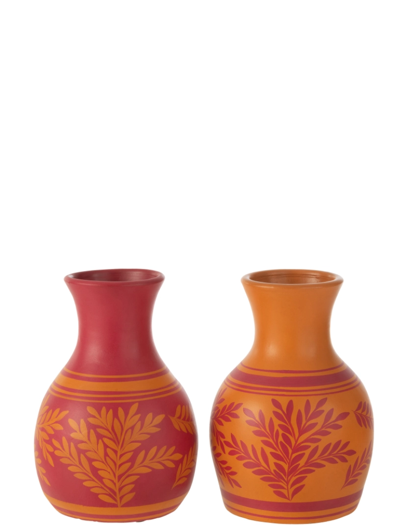 J-Line - J-Line Vase Palms+ Lines Terra Cuite Orange/Rose Assortment De 2 a 2 unidades
