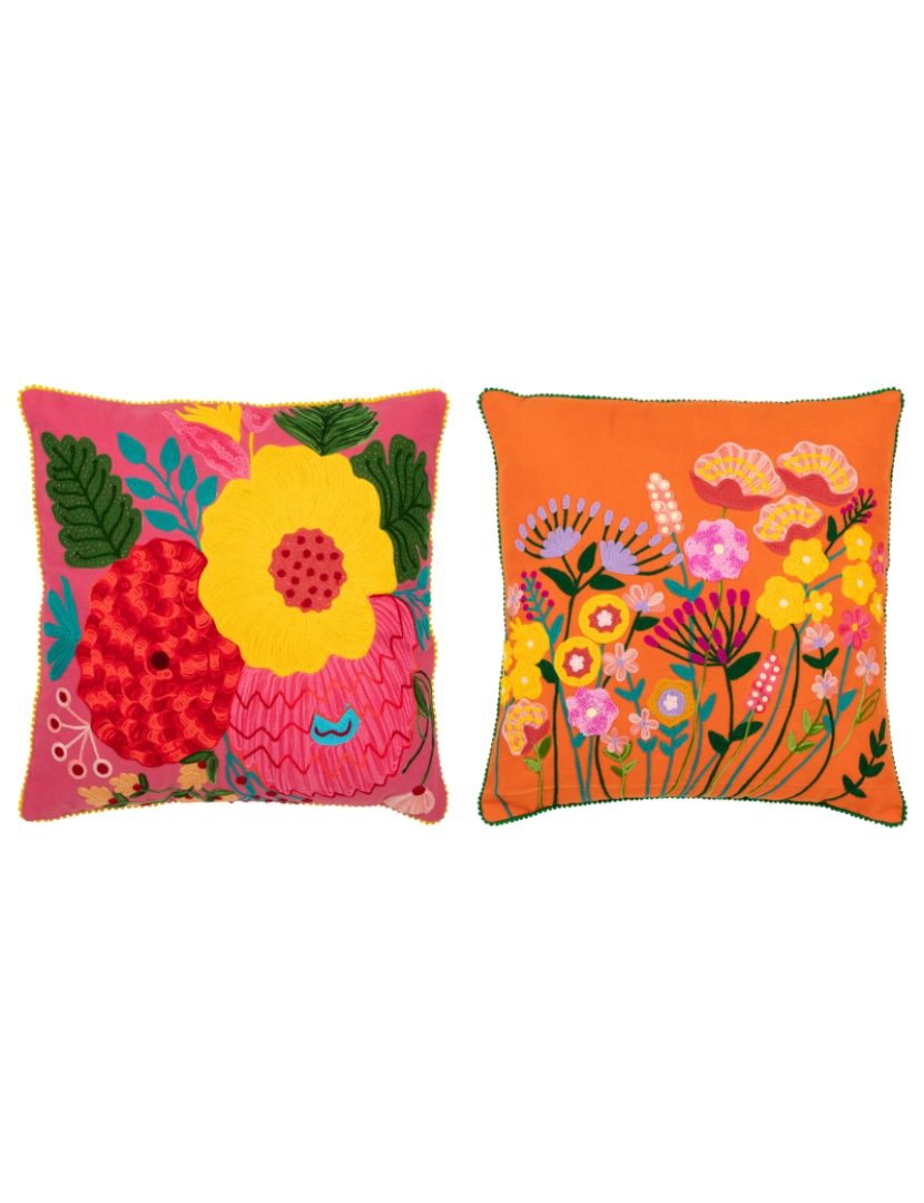 J-Line - J-Line Cushion Flores Bordado algodão / poliéster laranja / rosa variedade de 2 - 2 unidades