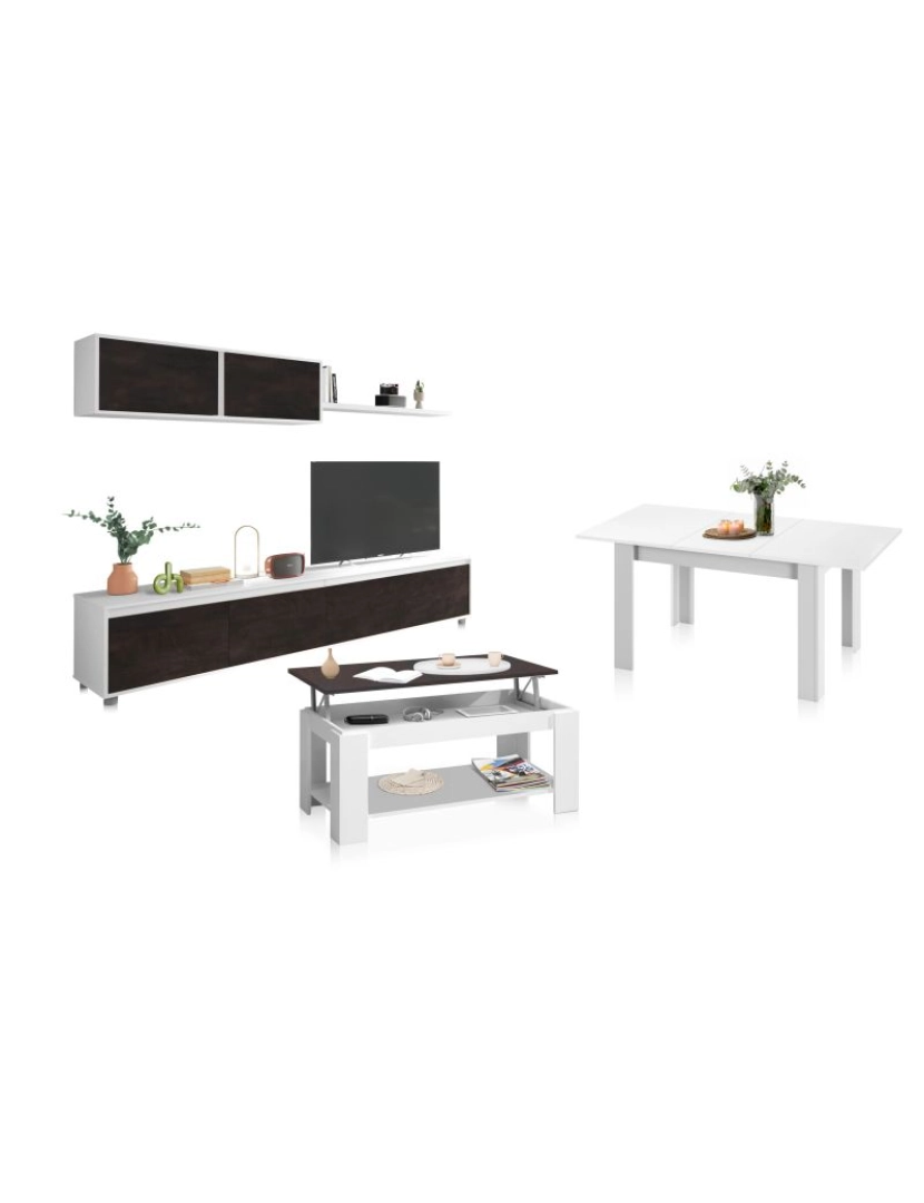 Duehome - Pack salón con mesa de centro y mesa de comedor Arlet Blanco Artik (Blanco Mate) - Óxido 200 x 43 x 41 cm