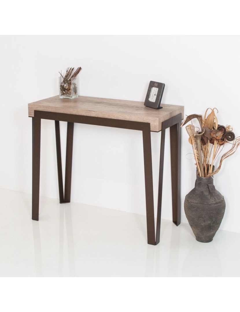 imagem de Mesa consola extensível 90x40/196 cm Rio Small Carvalho Natural quadro Ferrugem4