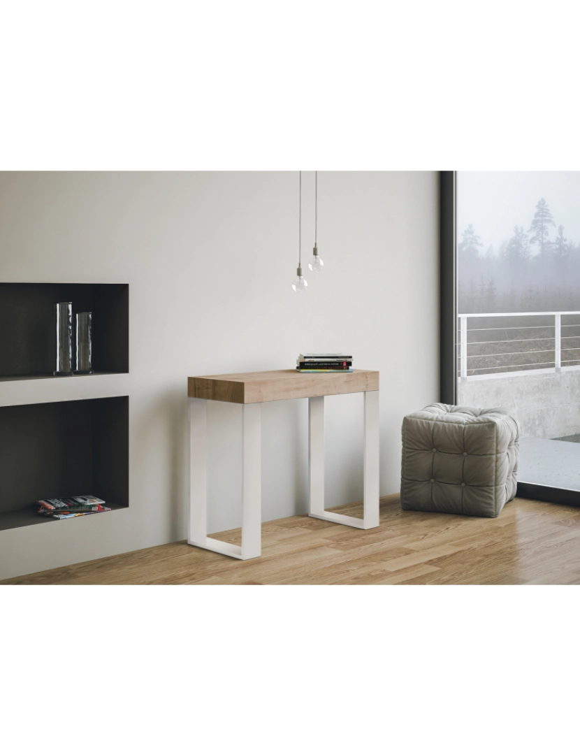 imagem de Mesa consola extensível 90x40/196 cm Tecno Small Carvalho Natural quadro Branco2