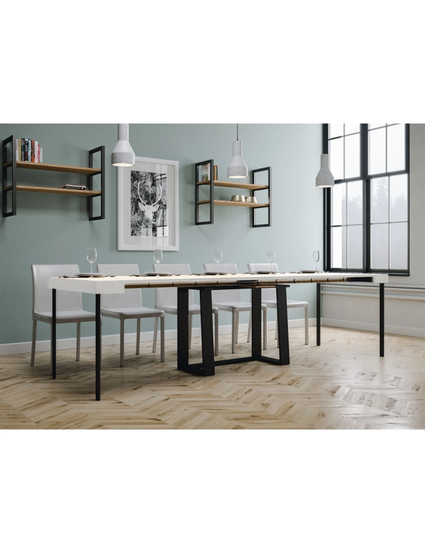 imagem de Mesa consola extensível 90x40/288 cm Asia Cinza Branca quadro Antracite3