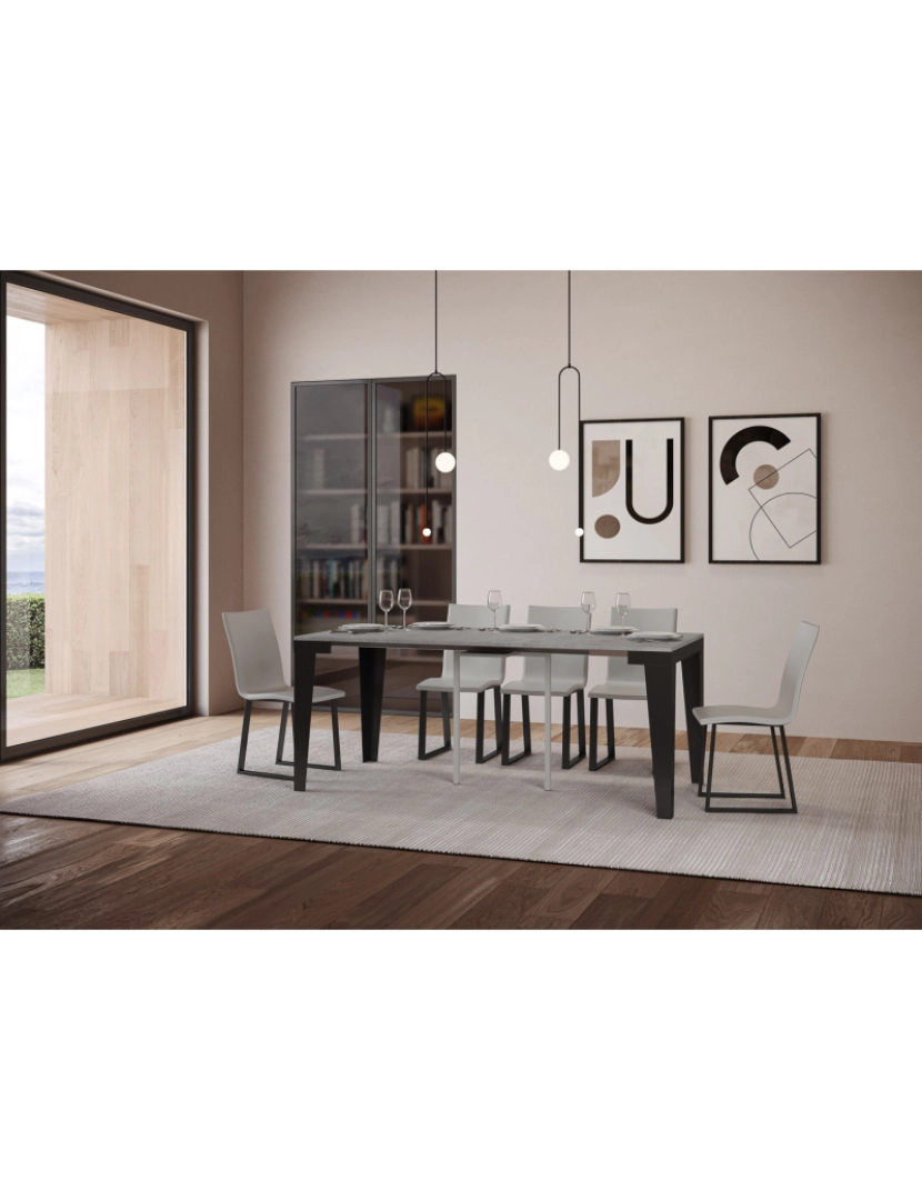 imagem de Mesa consola extensível 90x40/196 cm Flame Small Evolution Cimento quadro Antracite3