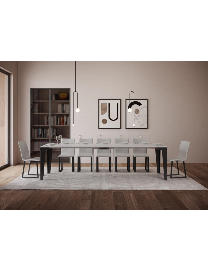 imagem de Mesa consola extensível 90x40/300 cm Flame Evolution Cinza Branca quadro Antracite3