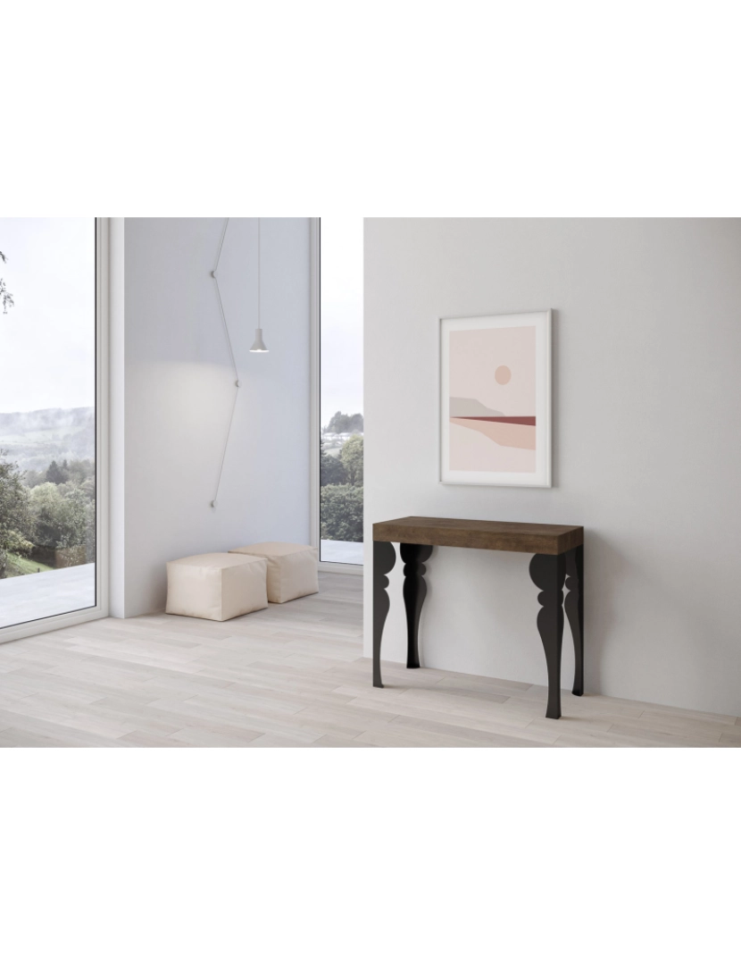 imagem de Mesa consola extensível 90x40/196 cm Paxon Small Nogueira quadro Antracite2