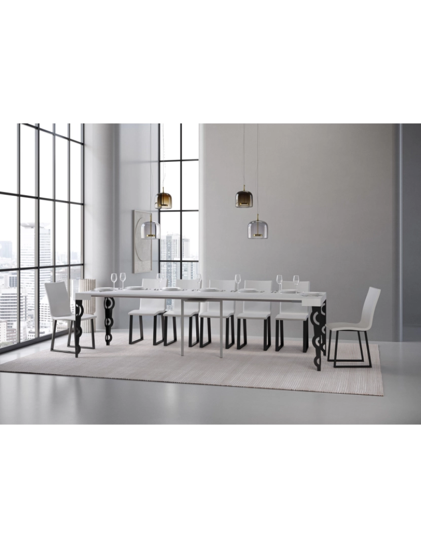 imagem de Mesa consola extensível 90x40/300 cm Karamay Cinza Branca quadro Antracite4