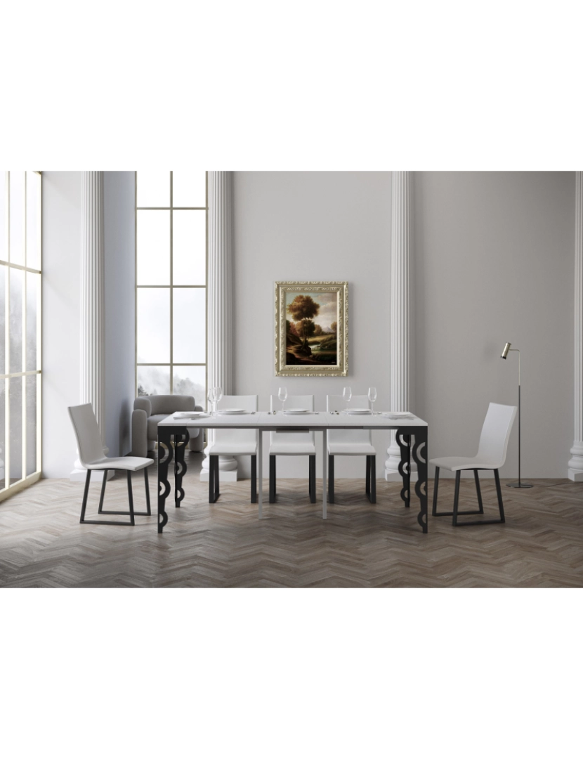 imagem de Mesa consola extensível 90x40/196 cm Karamay Small Evolution Cinza Branca quadro Antracite3