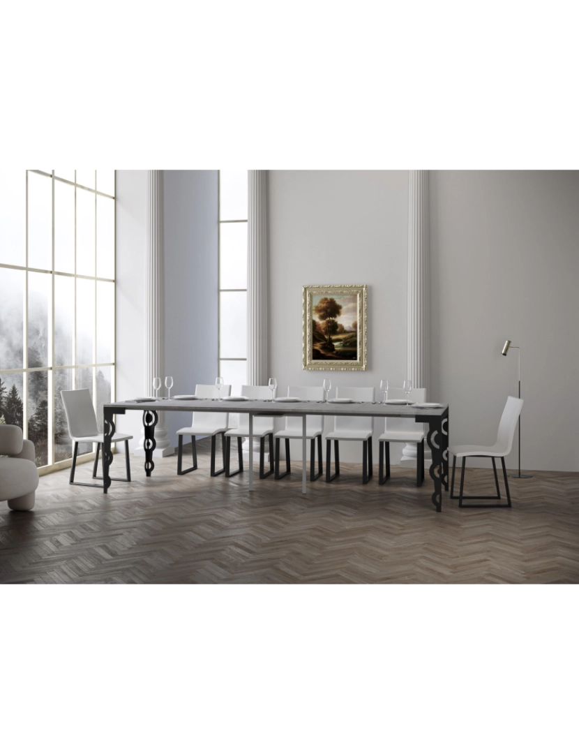 imagem de Mesa consola extensível 90x40/300 cm Karamay Evolution Cimento quadro Antracite4