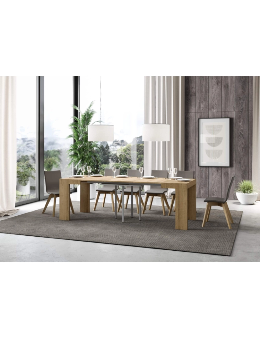 imagem de Mesa de jantar extensível 90x90/246 cm Roxell Carvalho Natural3