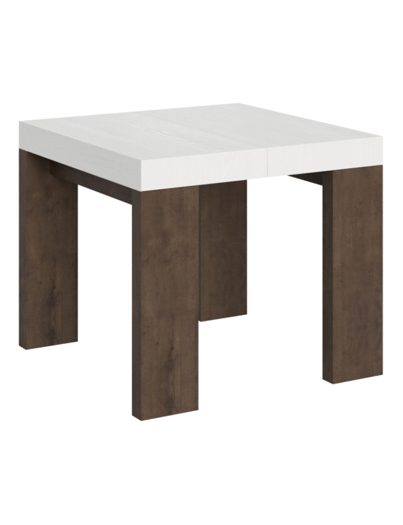 Itamoby - Mesa de jantar extensível 90x90/246 cm Roxell Mix plano Cinza Branca - pernas Nogueira