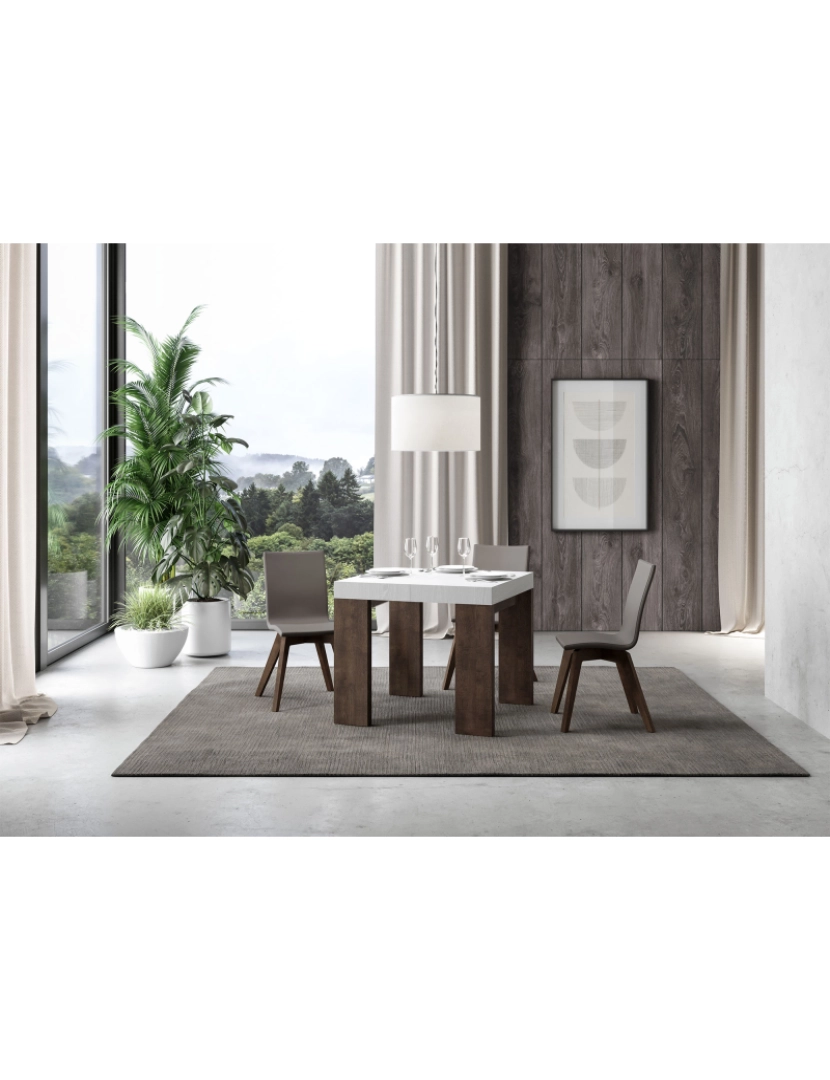 imagem de Mesa de jantar extensível 90x90/246 cm Roxell Mix plano Cinza Branca - pernas Nogueira2