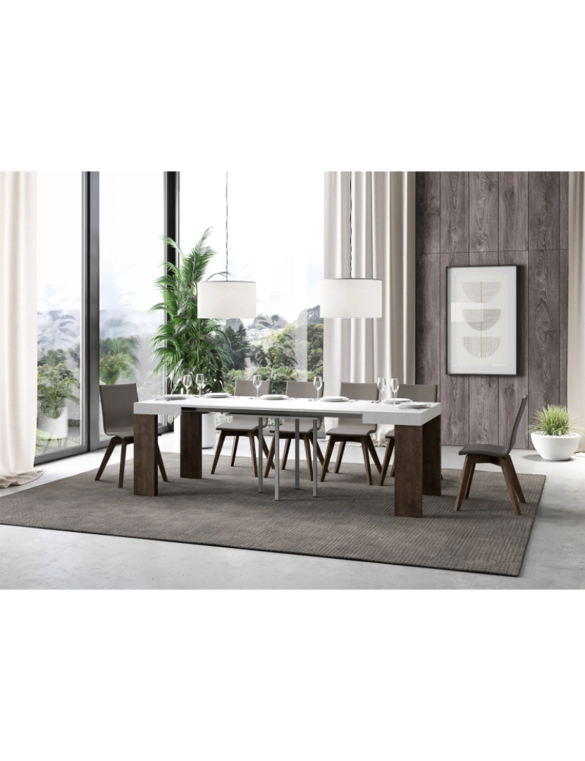 imagem de Mesa de jantar extensível 90x90/246 cm Roxell Mix plano Cinza Branca - pernas Nogueira3