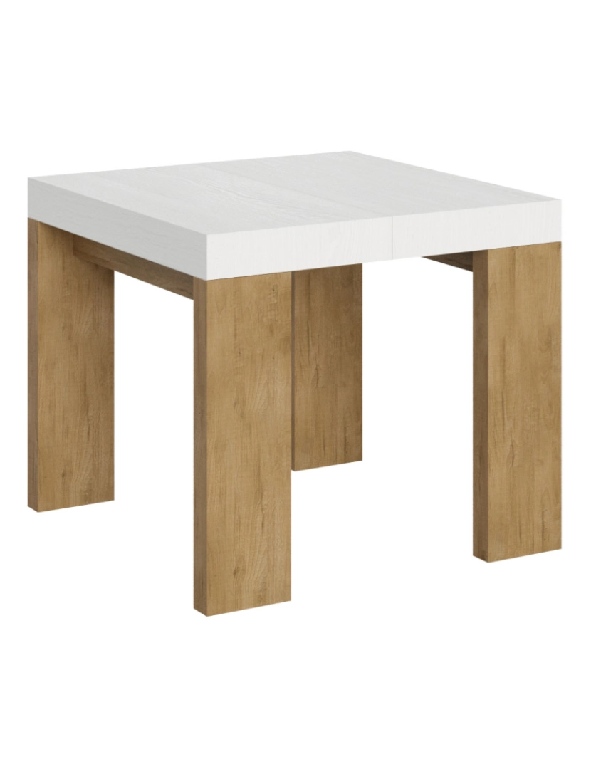 imagem de Mesa de jantar extensível 90x90/246 cm Roxell Mix plano Cinza Branca - pernas Carvalho Natural1