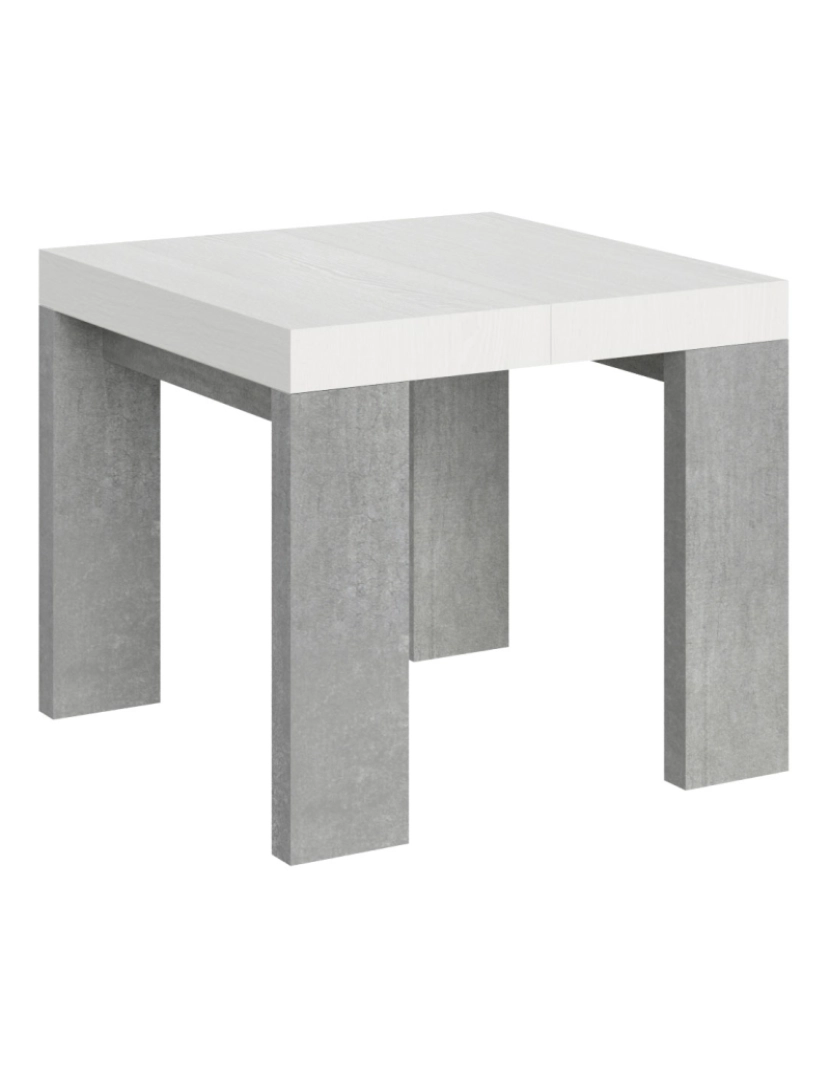 Itamoby - Mesa de jantar extensível 90x90/246 cm Roxell Mix plano Cinza Branca - pernas Cimento