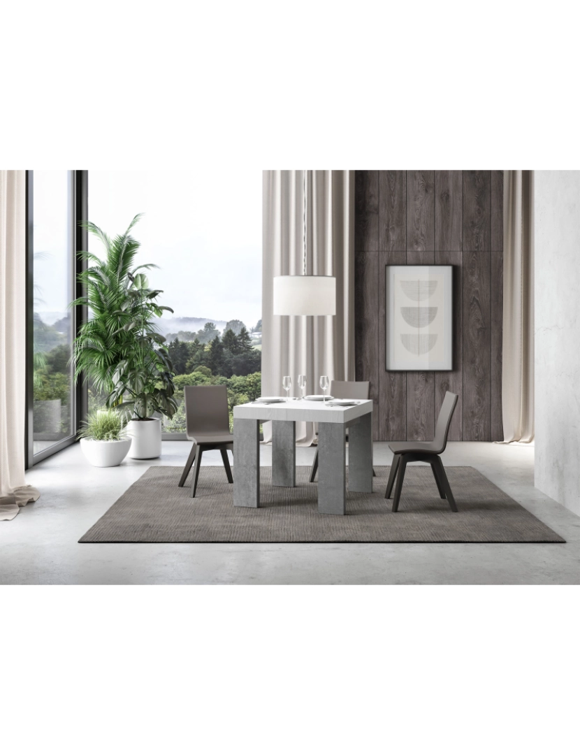 imagem de Mesa de jantar extensível 90x90/246 cm Roxell Mix plano Cinza Branca - pernas Cimento2