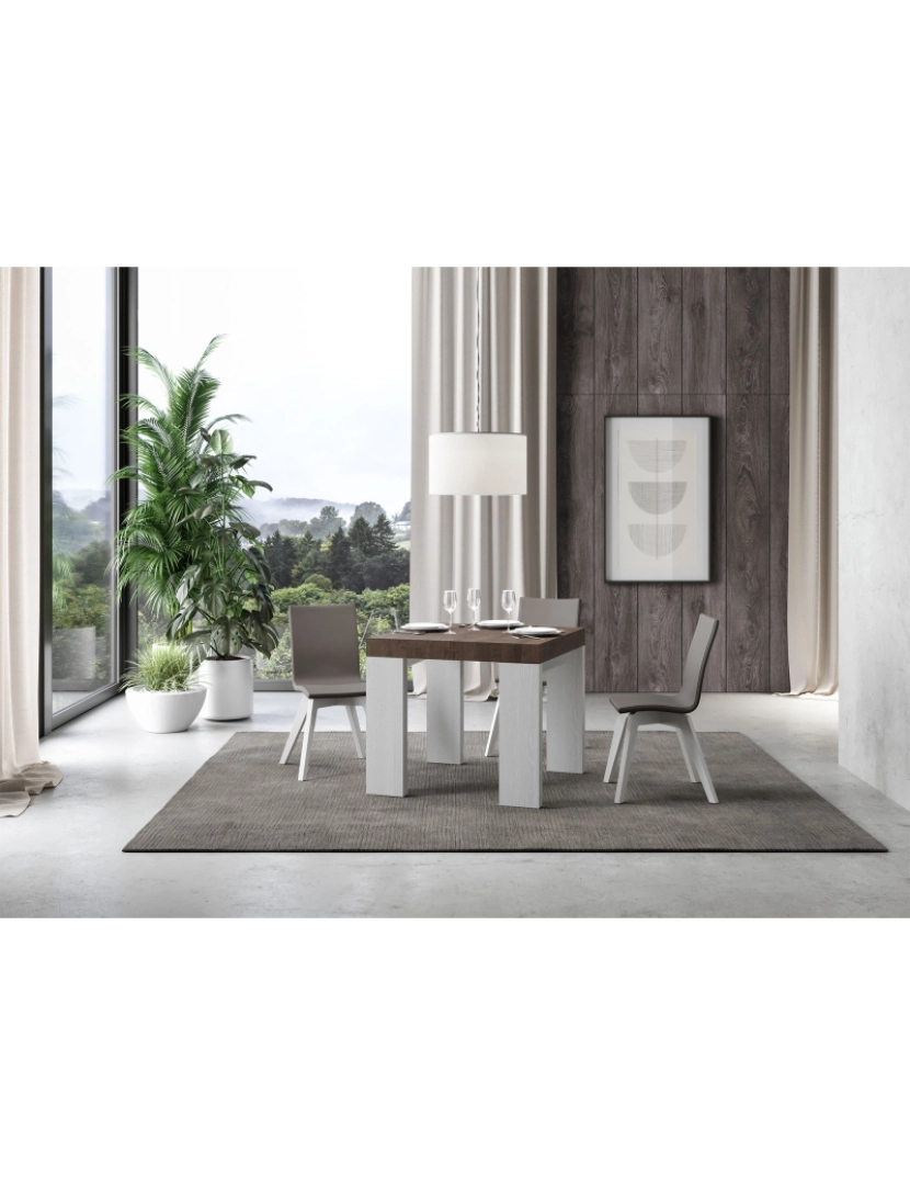 imagem de Mesa de jantar extensível 90x90/246 cm Roxell Mix plano Nogueira - pernas Cinza Branca2