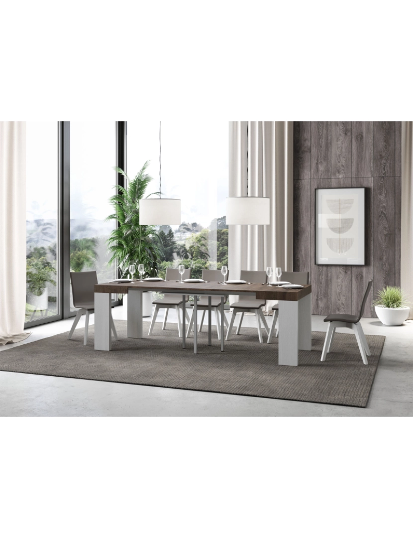 imagem de Mesa de jantar extensível 90x90/246 cm Roxell Mix plano Nogueira - pernas Cinza Branca3