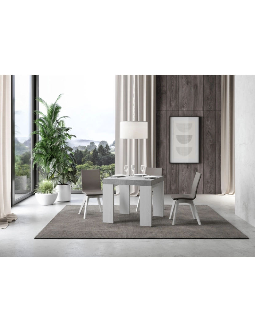 imagem de Mesa de jantar extensível 90x90/246 cm Roxell Mix plano Cimento - pernas Cinza Branca2