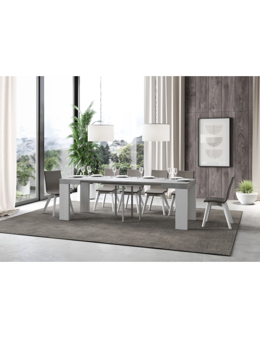 imagem de Mesa de jantar extensível 90x90/246 cm Roxell Mix plano Cimento - pernas Cinza Branca3