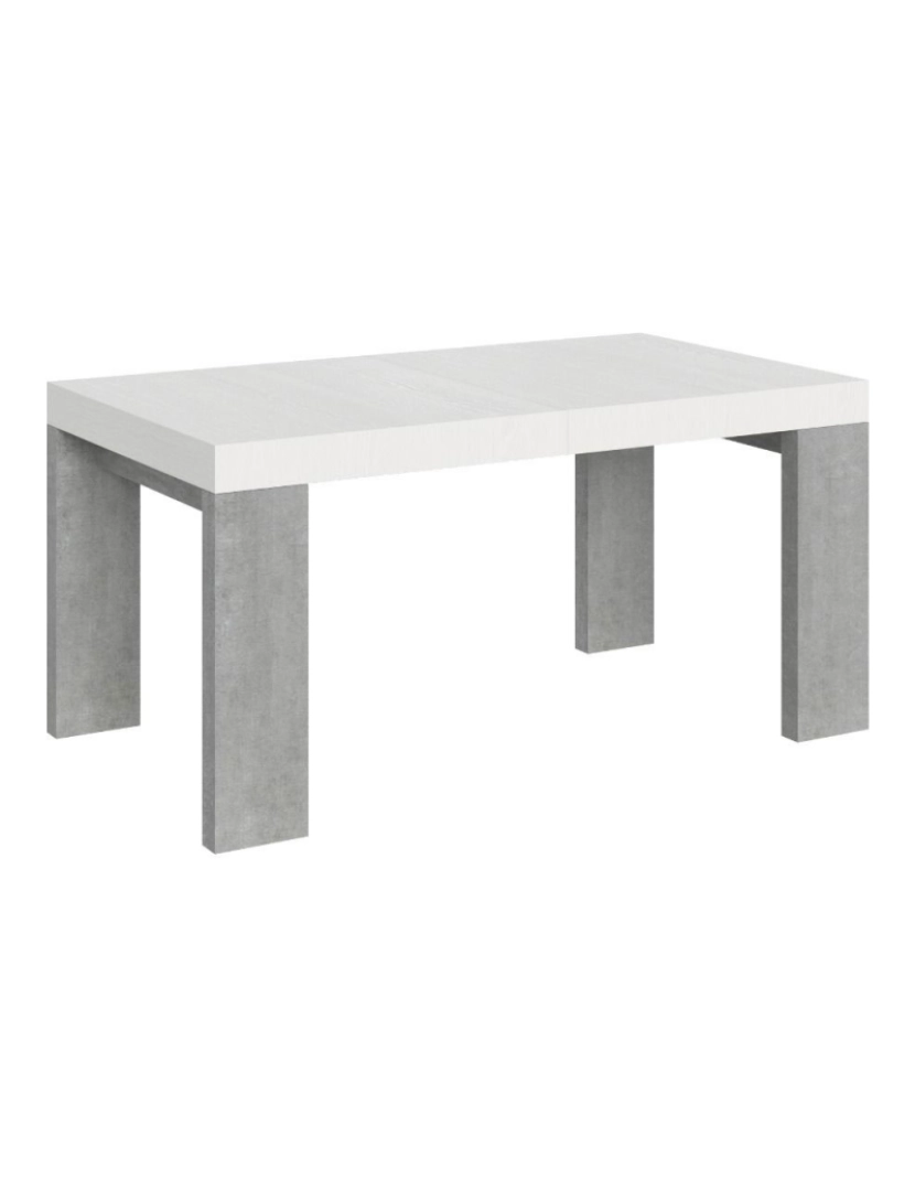 Itamoby - Mesa de jantar extensível 90x160/264 cm Roxell Mix plano Cinza Branca - pernas Cimento