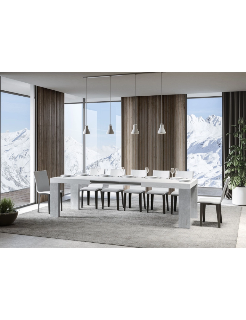 imagem de Mesa de jantar extensível 90x160/264 cm Roxell Mix plano Cinza Branca - pernas Cimento3